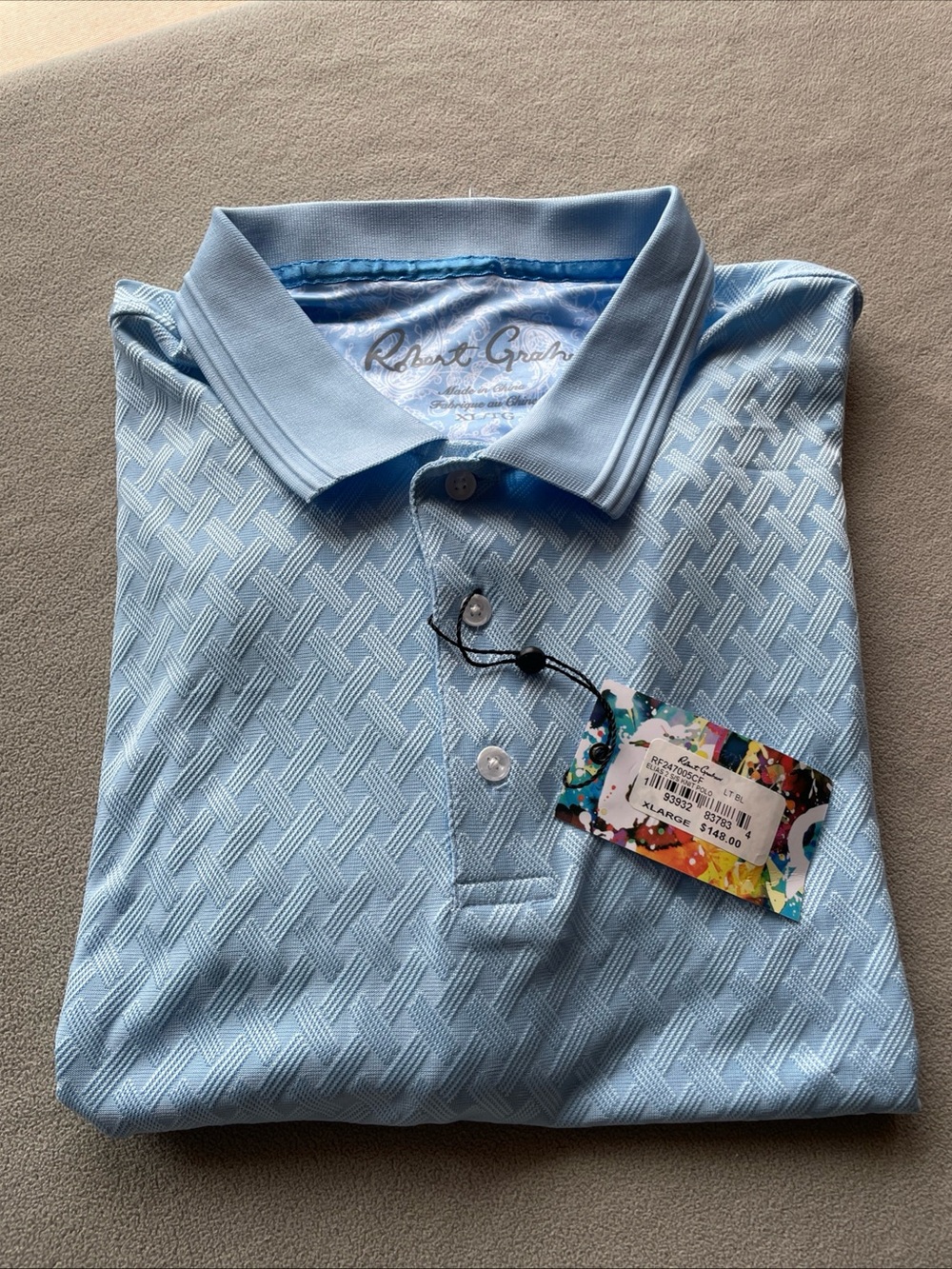 $148 New Robert Graham Elias Cross Stitched Polo Shirt Men Blue Golf XL